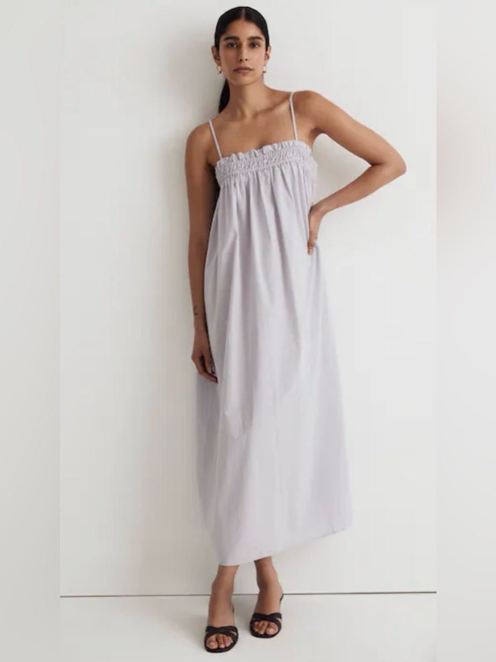 Madewell Poplin Ruffle A-Line Midi Lavender Dress Small